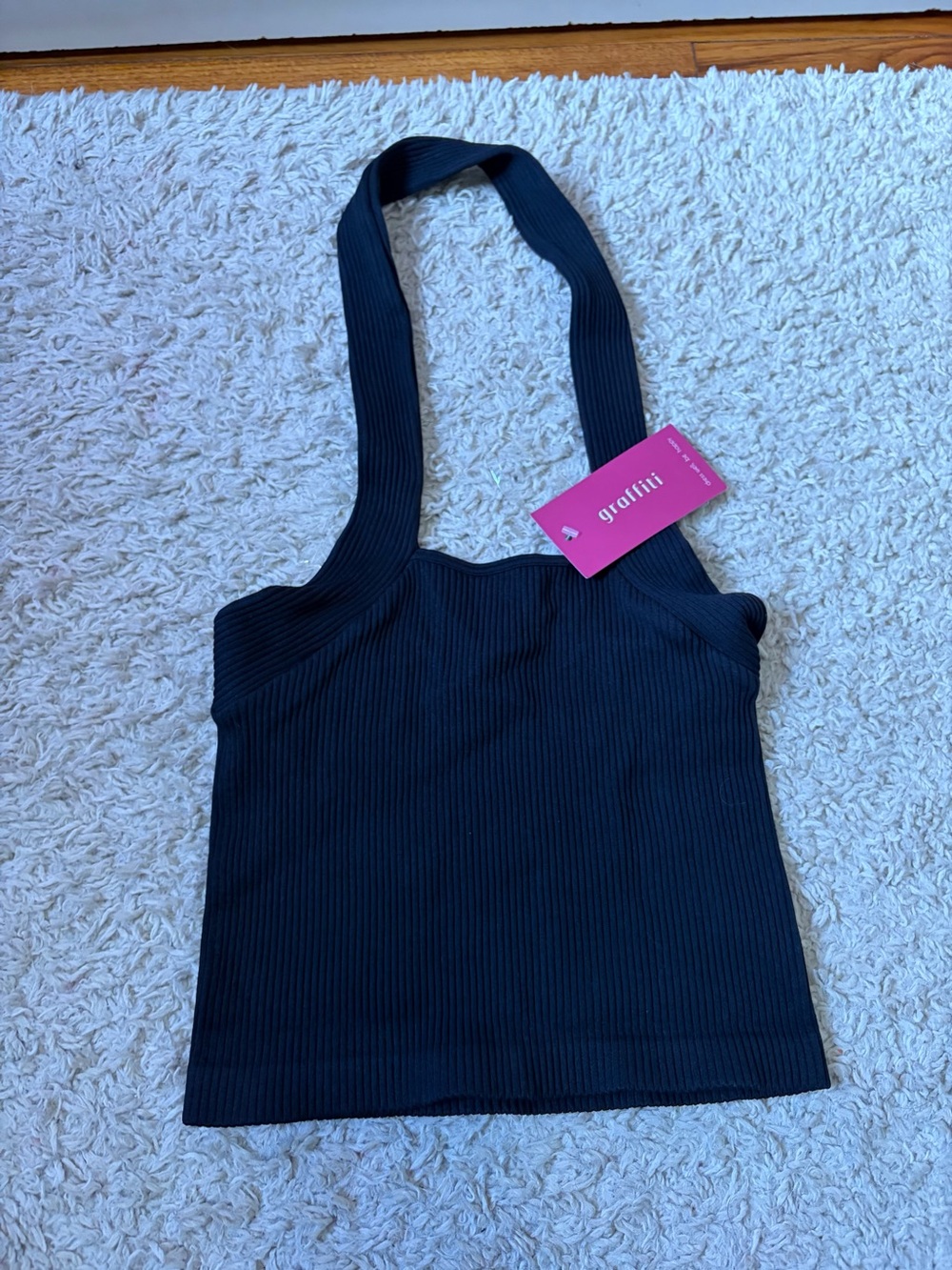 graffiti Black Ribbed Halter Tank